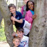 法兰克福国际学校的学生们在树杈上合影