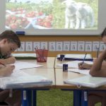 新加坡德国欧洲学校的学生在一起写作业